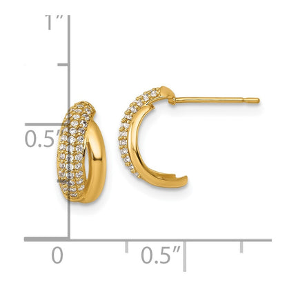 14k Yellow Gold Polished Fancy Pave CZ J-Hoop Earrings