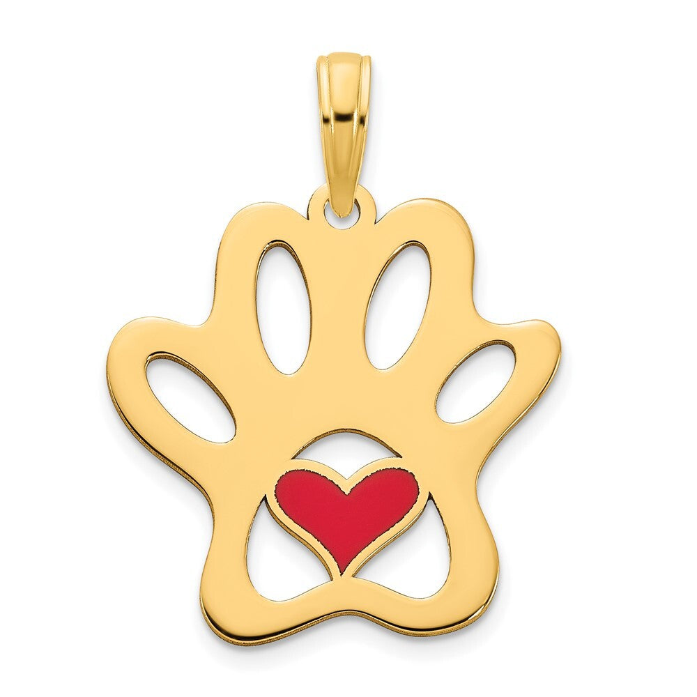 14k Yellow Gold Epoxy Paw Print with Heart Pendant for Women
