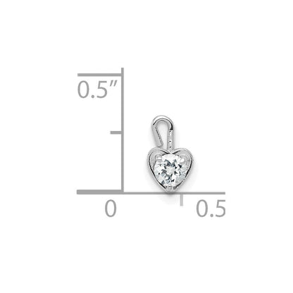 14k White Gold April Synthetic Birthstone Heart Charm Pendant for Women