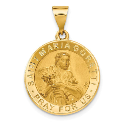 14k Yellow Gold Polished / Satin St. Maria Goretti Hollow Medal Pendant