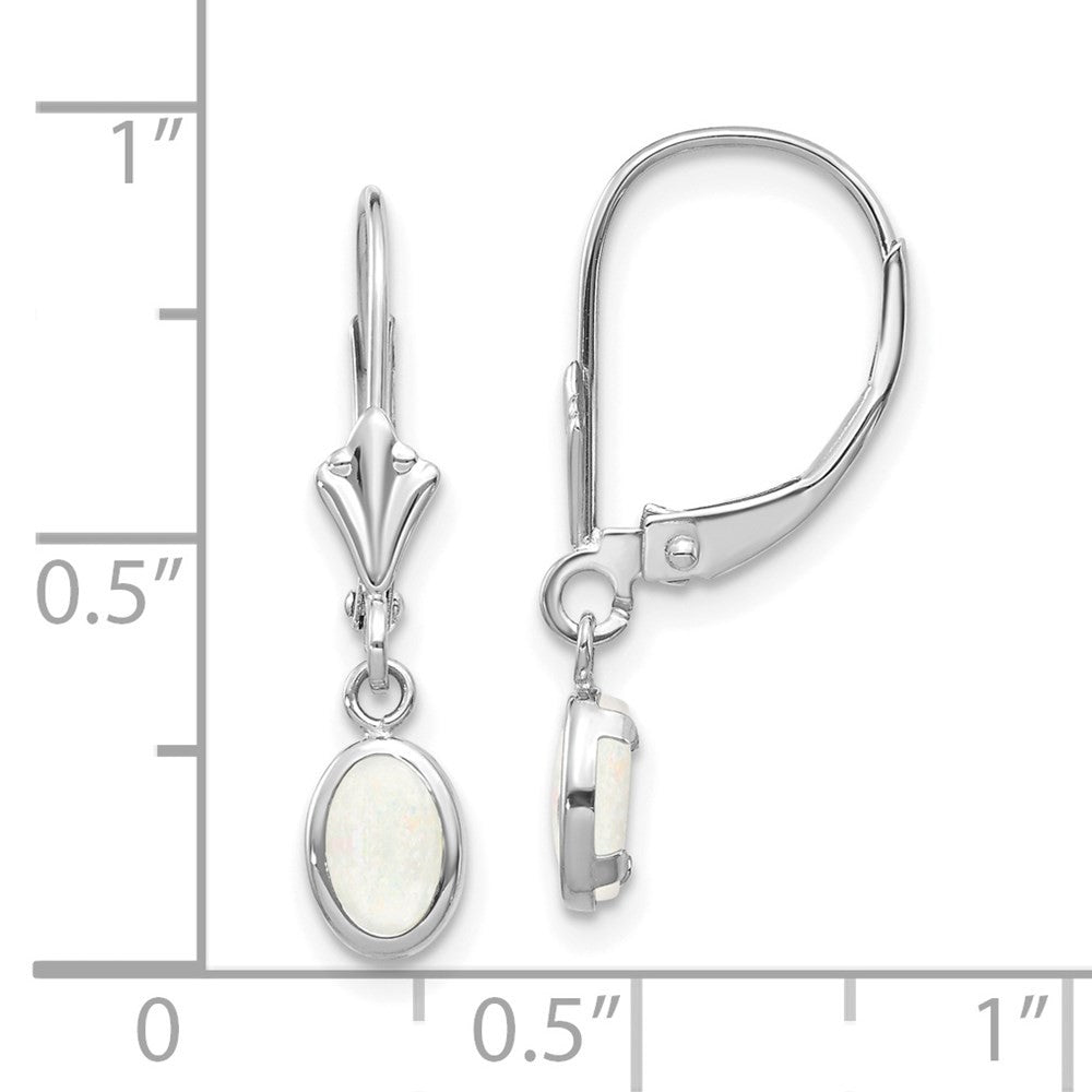 14k White Gold 6x4 Oval Bezel Opal Drop Dangle Earrings