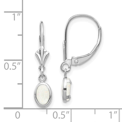 14k White Gold 6x4 Oval Bezel Opal Drop Dangle Earrings