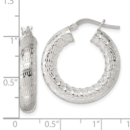 Sterling Silver Polished and Textured Hoop Earrings