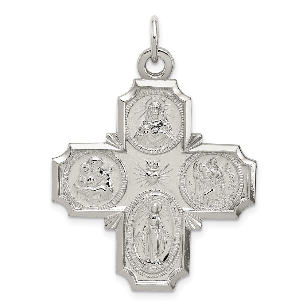 Sterling Silver 4-way Reversible Medal Pendant Holiday Gift for Women