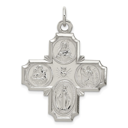 Sterling Silver 4-way Reversible Medal Pendant Holiday Gift for Women