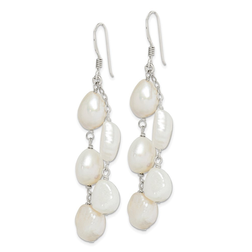 Sterling Silver Polished Freshwater Cultured Pearl Two-Strand Dangle Earrings