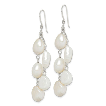 Sterling Silver Polished Freshwater Cultured Pearl Two-Strand Dangle Earrings