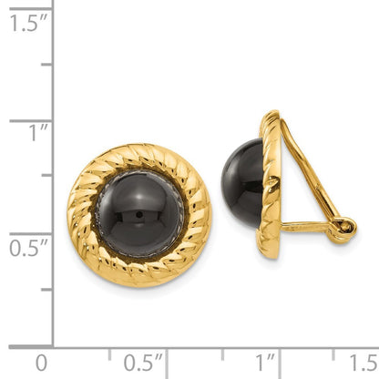 14k Yellow Gold Omega Clip Non-Pierced Onyx Stud Earrings