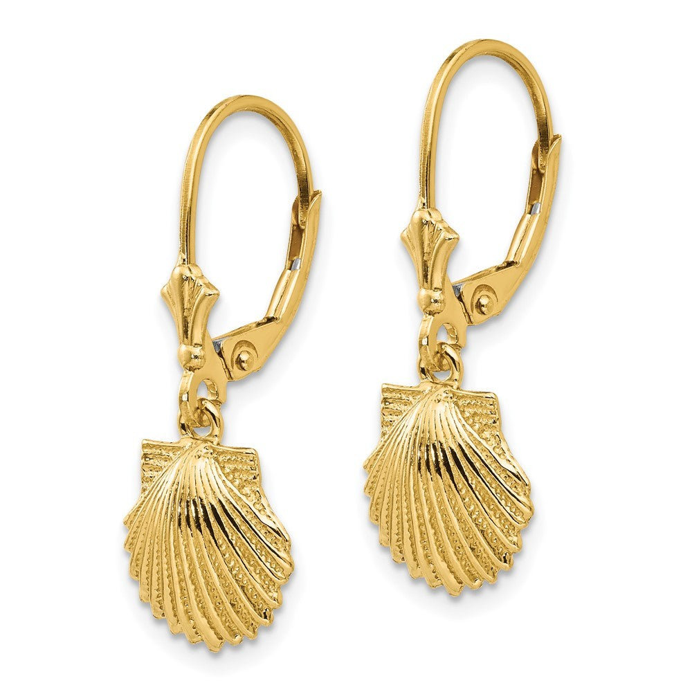 14k Yellow Gold Scallop Shell Drop Dangle Earrings