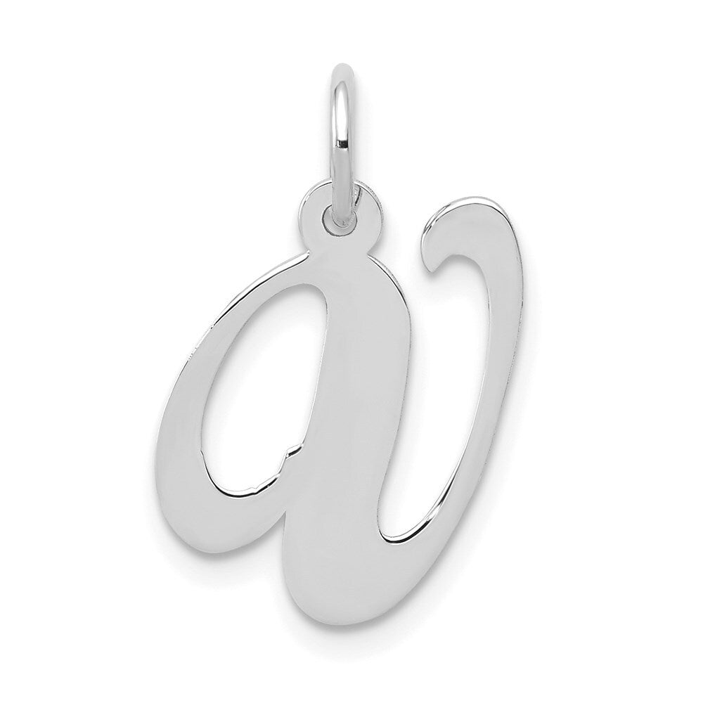 14k White Gold Medium Fancy Script Letter V Initial Charm Pendant for Women