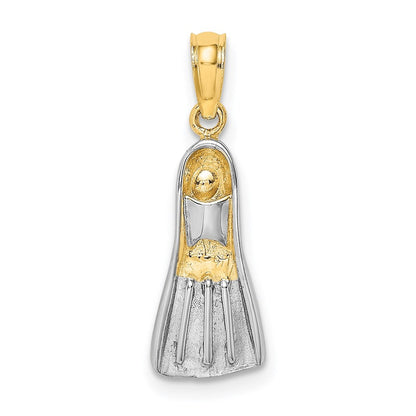 14k Yellow Gold Rhodium 3-D Scuba Flipper Charm Pendant