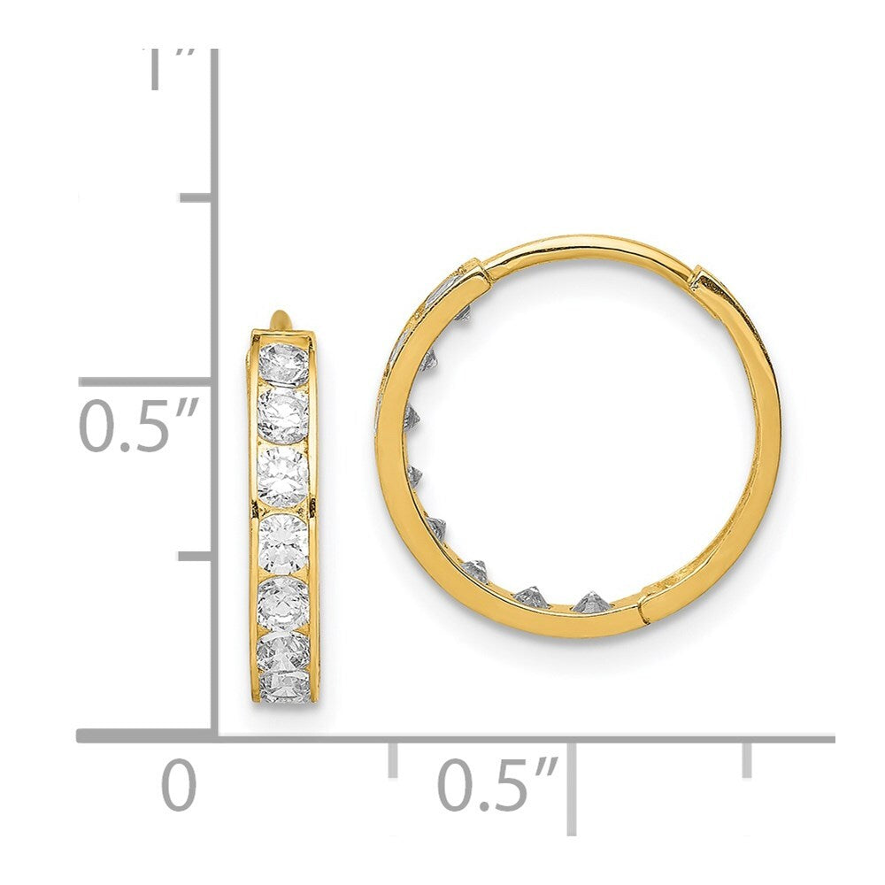 14k Yellow Gold Cubic Zirconia Hinged Hoop Earrings