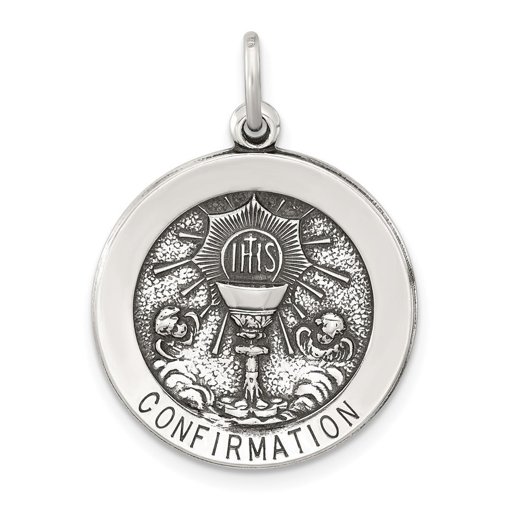 Sterling Silver Antiqued Solid Confirmation Pendant