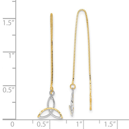 14k Yellow Gold Rhodium Diamond-cut Box Chain Celtic Knot Threader Earrings