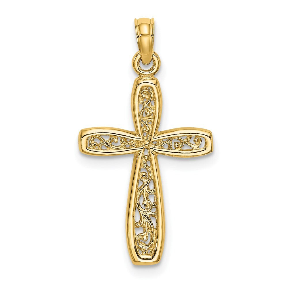 14k Yellow Gold Cross  Filigree Center Charm Pendant for Women