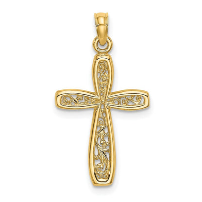 14k Yellow Gold Cross  Filigree Center Charm Pendant for Women