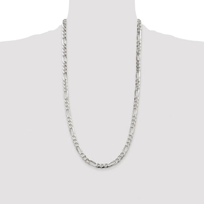 Sterling Silver Rhodium-plated 6.75mm Pav� Flat Figaro Chain