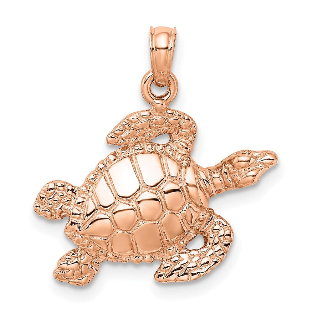 14k Rose Gold Textured Sea Turtle Charm Pendant for Women