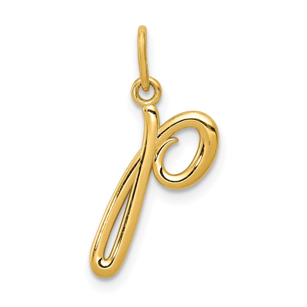 14k Yellow Gold Letter P Initial Charm Pendant for Women