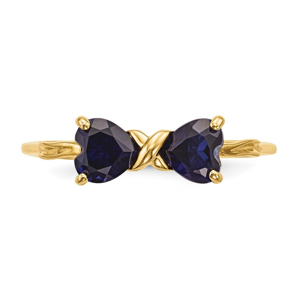 14K Yellow Gold Gold Polished Created Sapphire Bow Ring