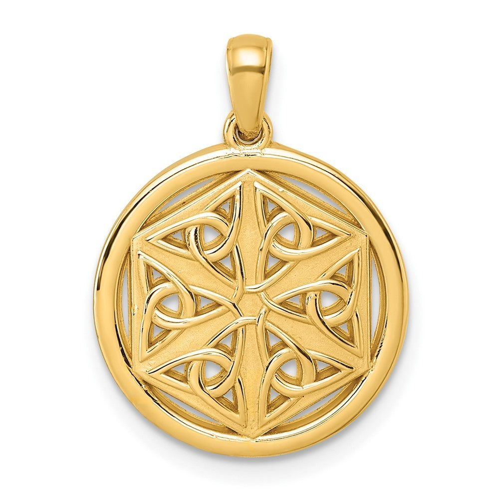 14k Yellow Gold Polished Celtic Knot Hexagon Pendant