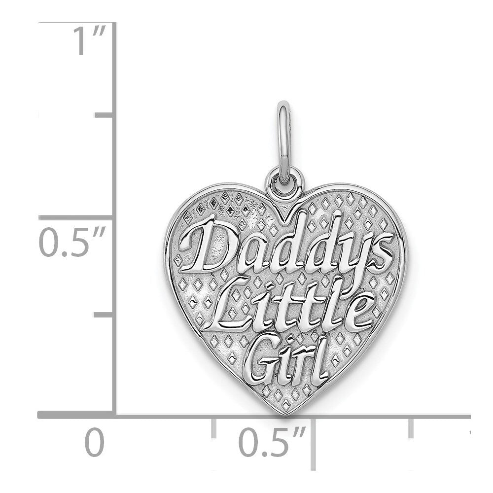 14k White Gold Polished DADDYS LITTLE GIRL in Heart Charm Pendant for Women