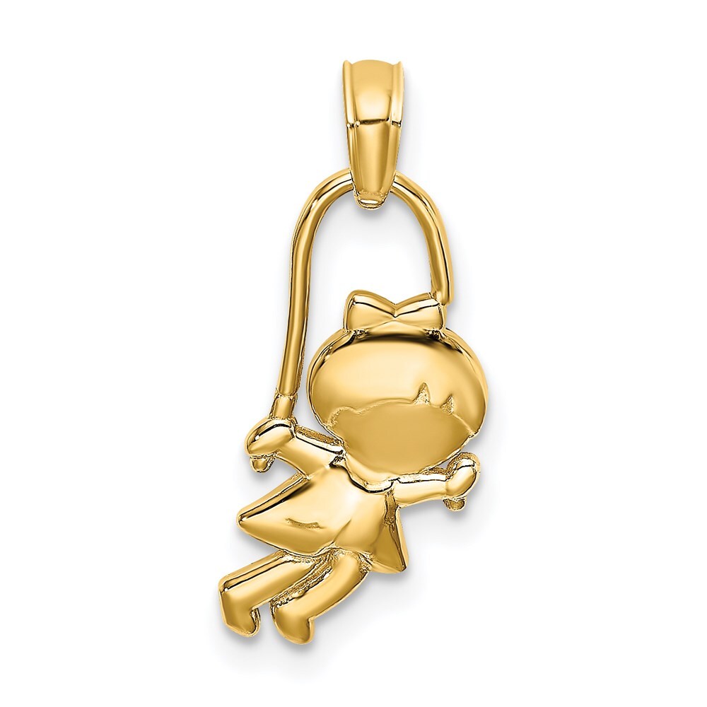 14k Yellow Gold Girl with Jump Rope Charm Pendant for Women