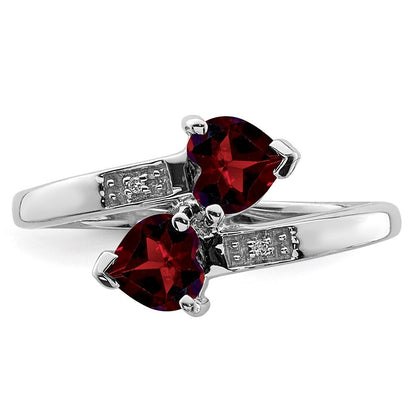 Sterling Silver Rhodium Garnet & Diamond Heart Ring Size 6