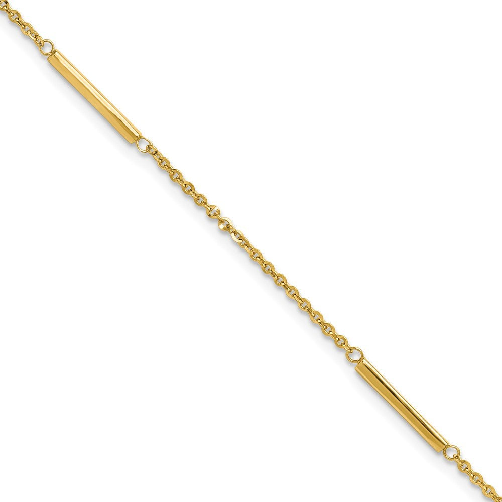 14k Yellow Gold Cable Chain and Bar 3-Station 10" Anklet