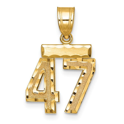 14k Yellow Gold Small Brushed Diamond-cut Number 47 Charm Pendant for Women