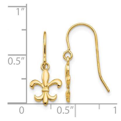 14k Yellow Gold Fleur de lis Dangle Earrings