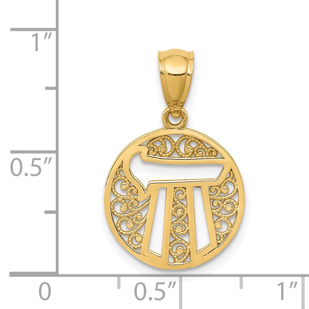 14k Yellow Gold Filigree Circle Chai Pendant for Women