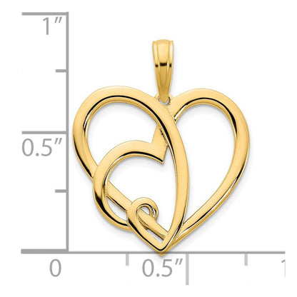 14k Yellow Gold Heart in a Heart Pendant for Women