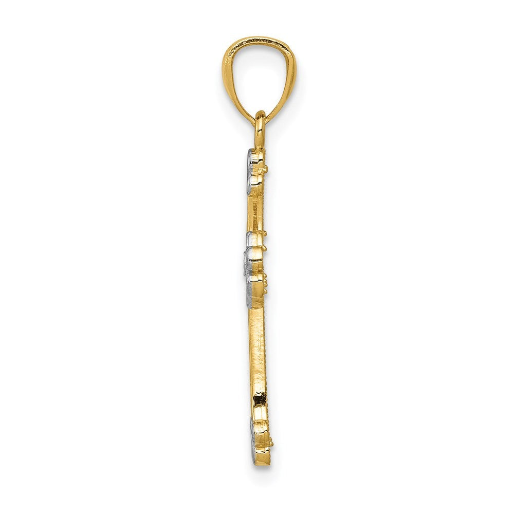 14k Yellow Gold w Rhodium Diamond-cut Filigree Cross Pendant