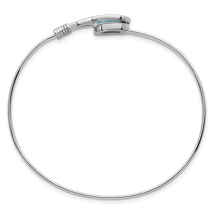 Sterling Silver Rhodium-plated  and Textured Larimar Cabochon Flexible Bangle