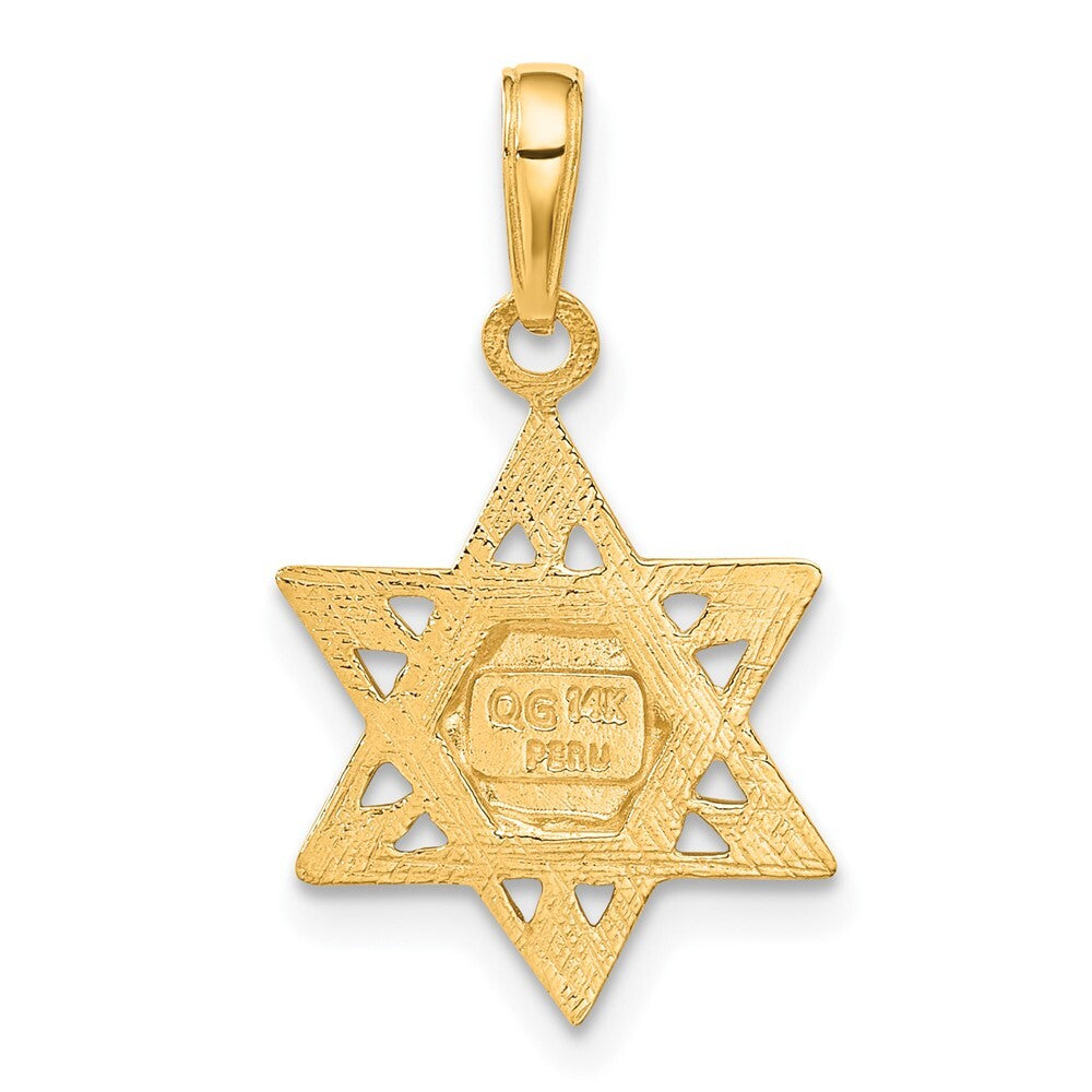 14k Yellow Gold Star of David Tablets in Center Pendant for Women