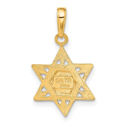 14k Yellow Gold Star of David Tablets in Center Pendant for Women