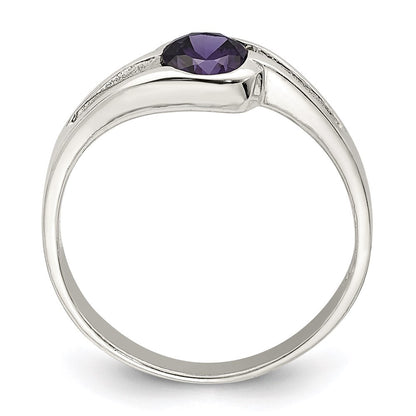 Sterling Silver Purple Round Bezel Cubic Zirconia Ring Size 8