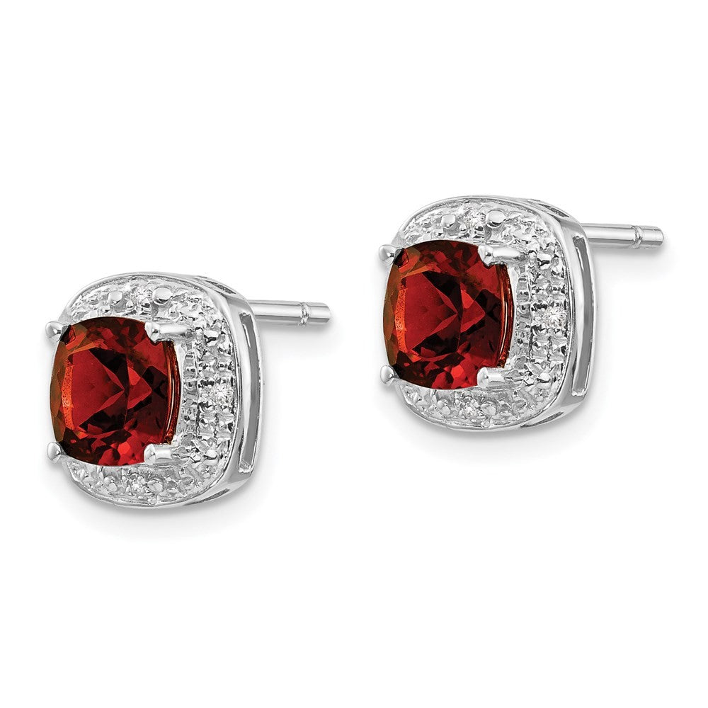 Sterling Silver Rhodium Plated Garnet and Diamond Earrings
