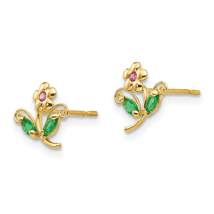 14k Yellow Gold Cubic Zirconia Children's Flower Stud Earrings