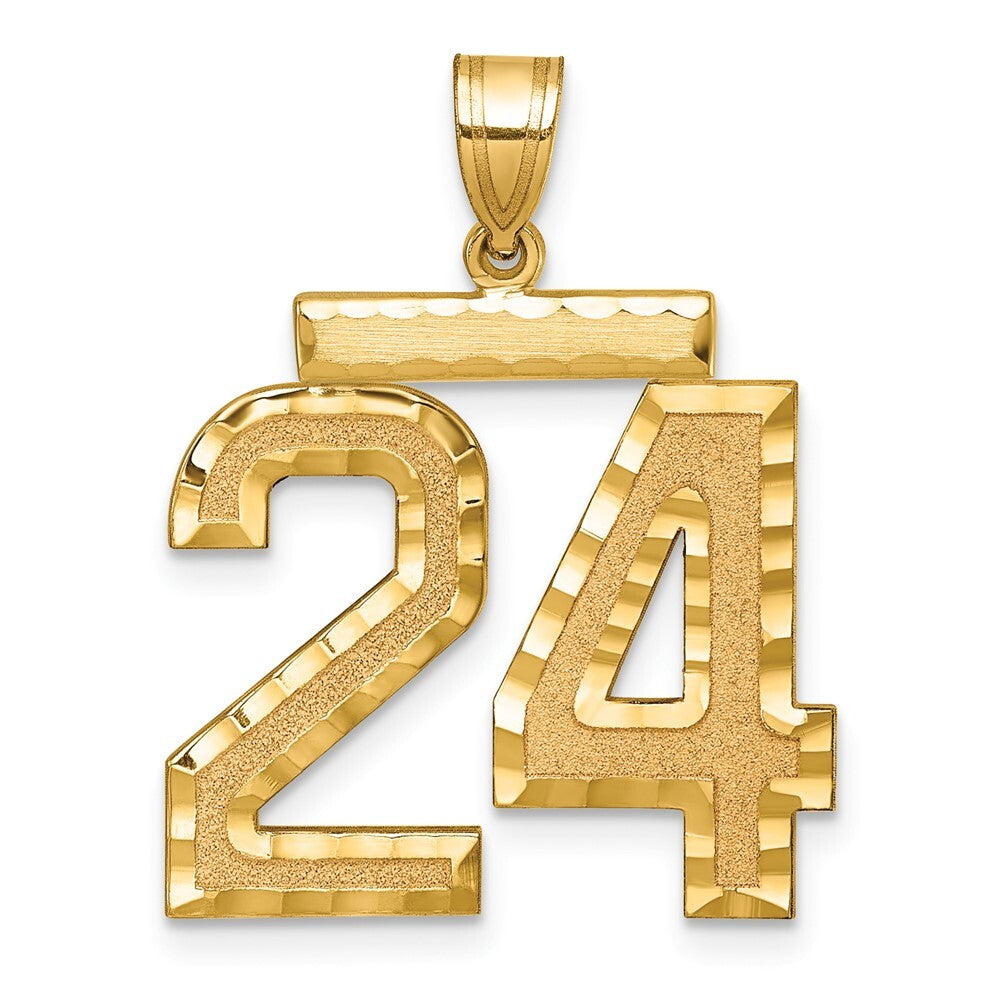 14k Yellow Gold Large Brushed Diamond-cut Number 24 Charm Pendant for Women