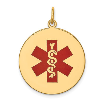 14k Yellow Gold 22mm Round Red Enameled Medical Jewelry Pendant