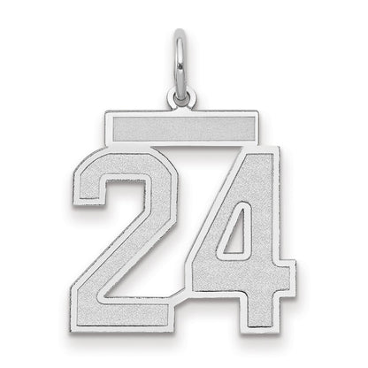 14k White Gold Medium Satin Number 24 Charm Pendant for Women