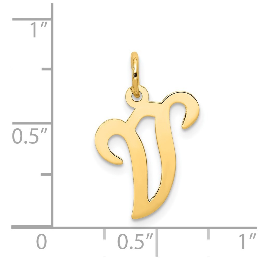 14k Yellow Gold Script Letter V Initial Charm Pendant for Women