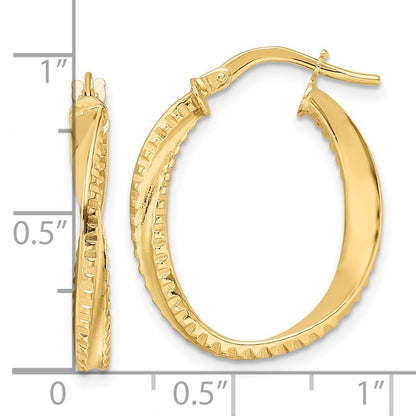 14k Yellow Gold Polished Twisted Oval Hoop Earrings