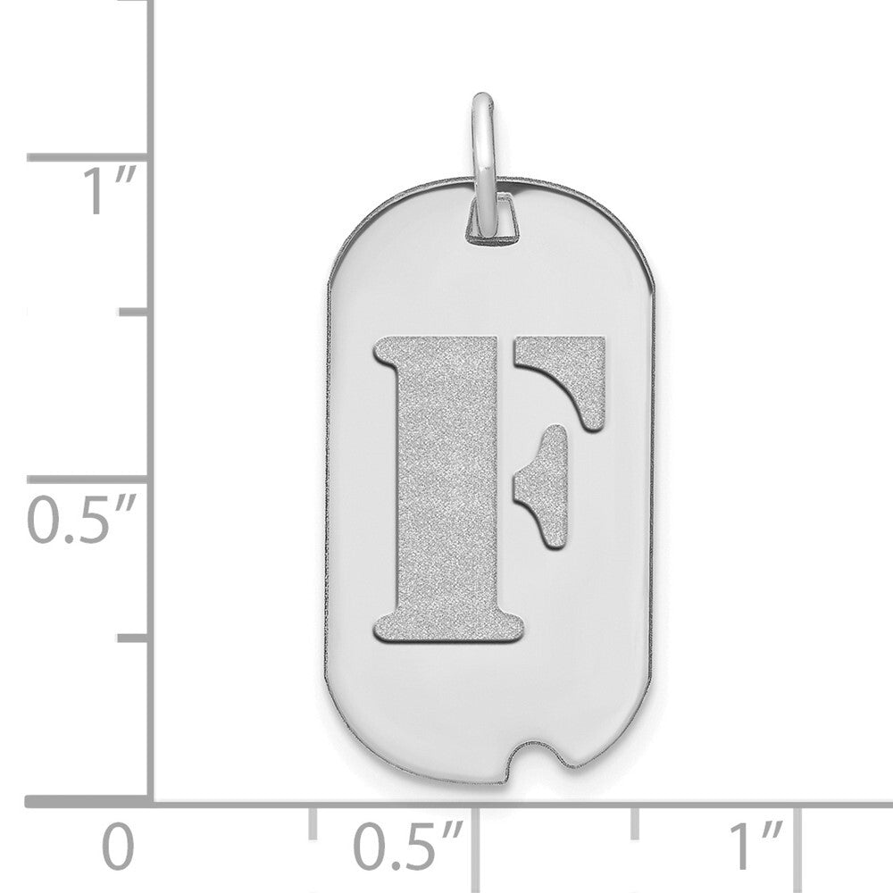 14k White Gold Polished Letter F Initial Dog Tag Pendant for Women