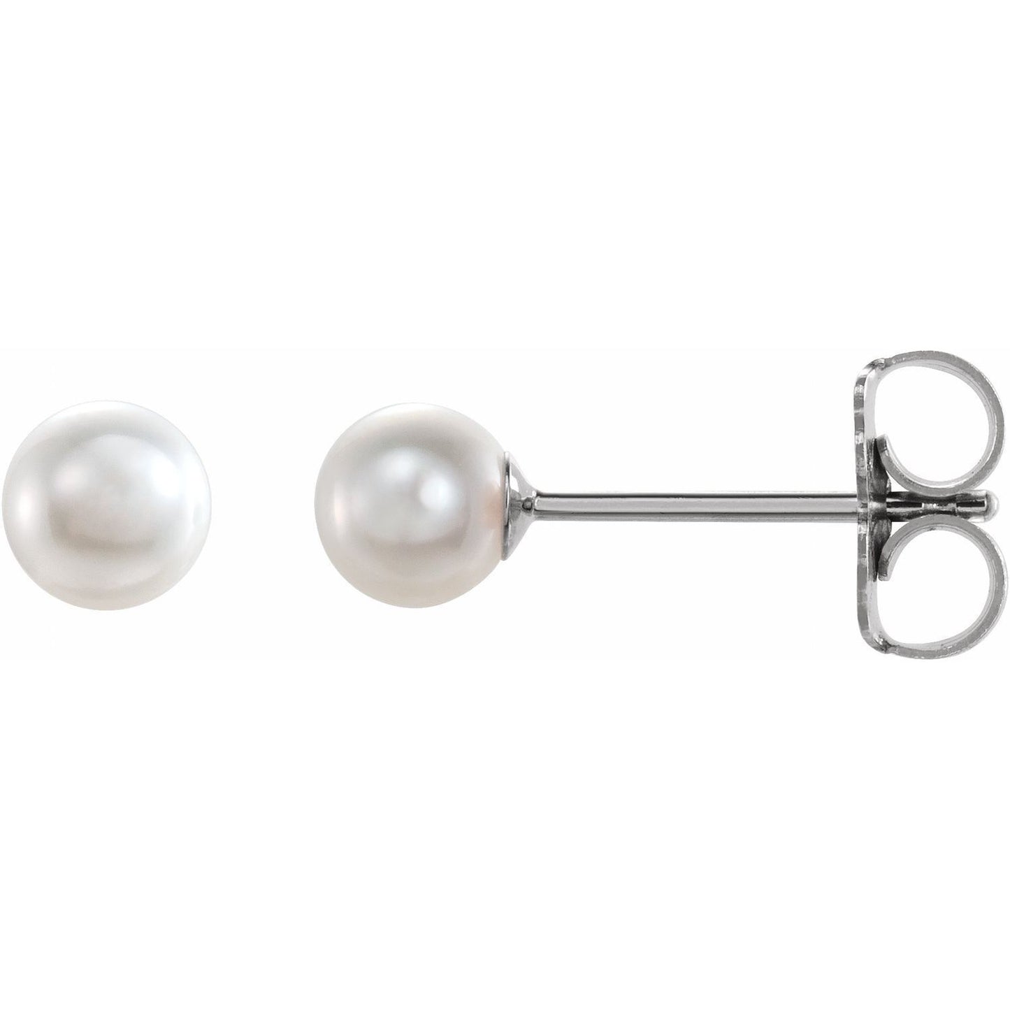 Gift for Mothers 14k White Gold Cultured White Freshwater Pearl Stud Earrings