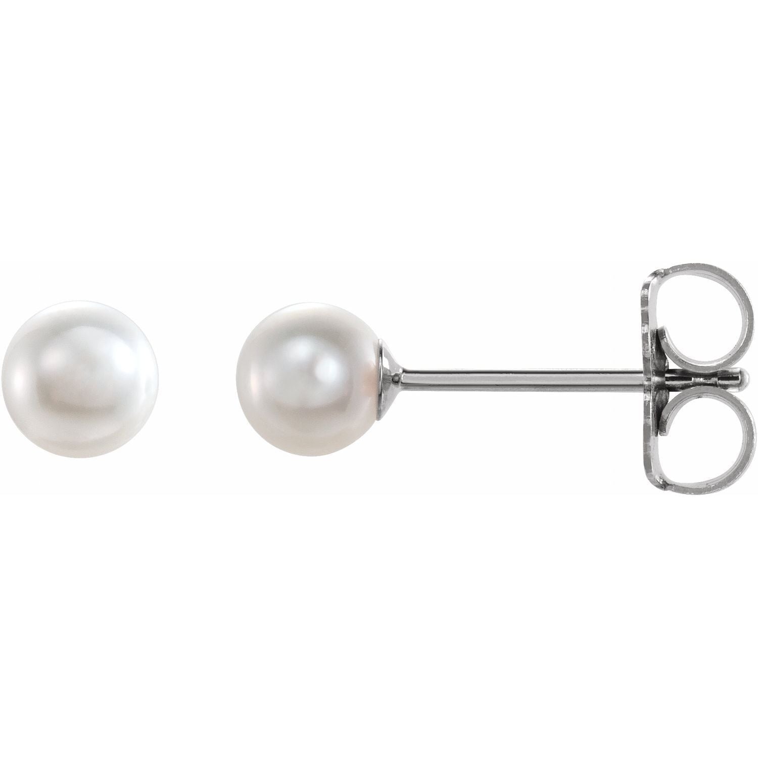 Gift for Mothers 14k White Gold Cultured White Freshwater Pearl Stud Earrings