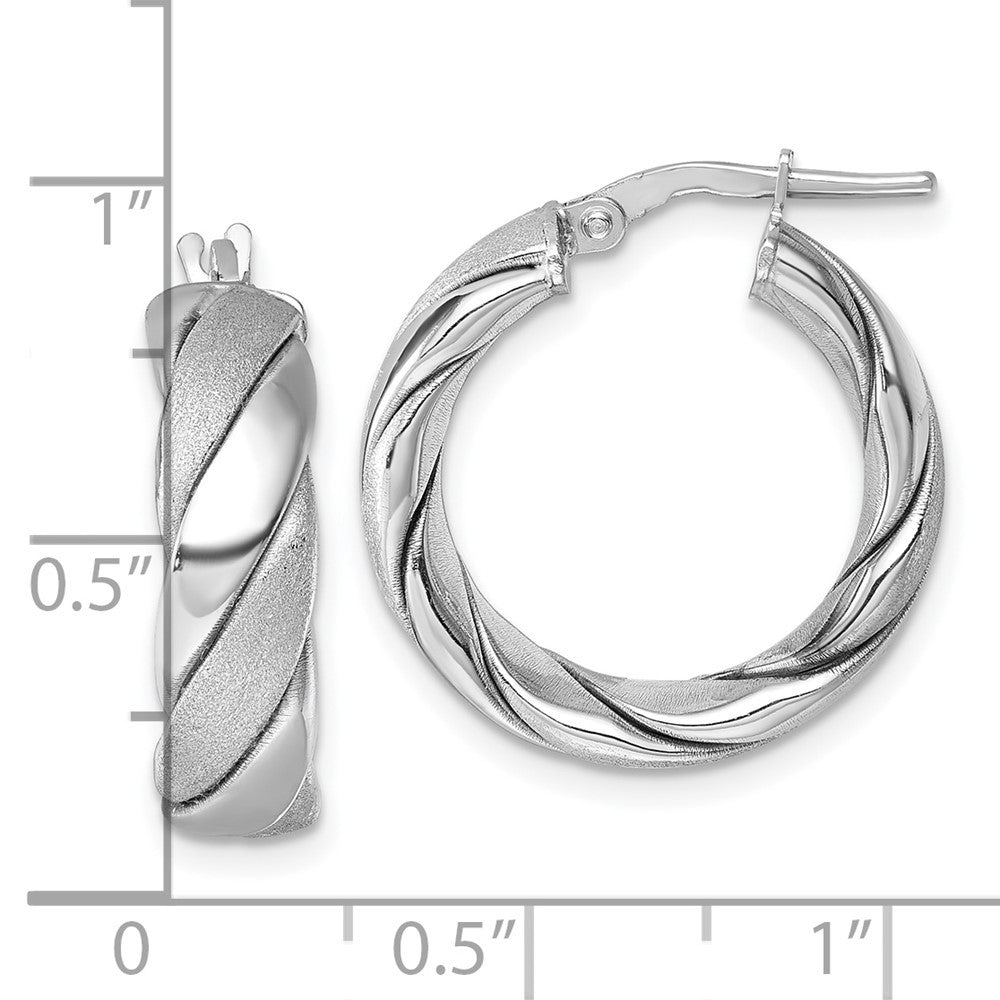 Sterling Silver Polished & Scratch Finish 6.0 x 21mm Twisted Tube Hoop Earrings