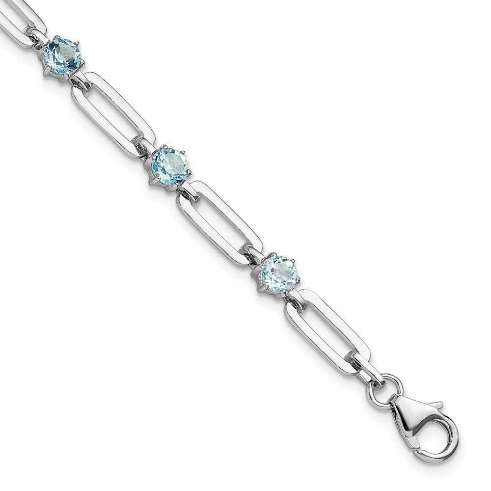 Sterling Silver Rhodiumod-plated 5mm 3.78BT Blue Topaz Paperclip Chain Bracelet